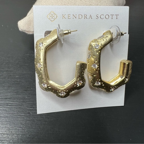 Kendra Scott Holland Gold Hoop Earrings in White CZ NWT - Picture 4 of 6